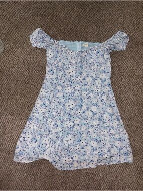 Aeropostale Light Blue Floral Off-Shoulder Dress